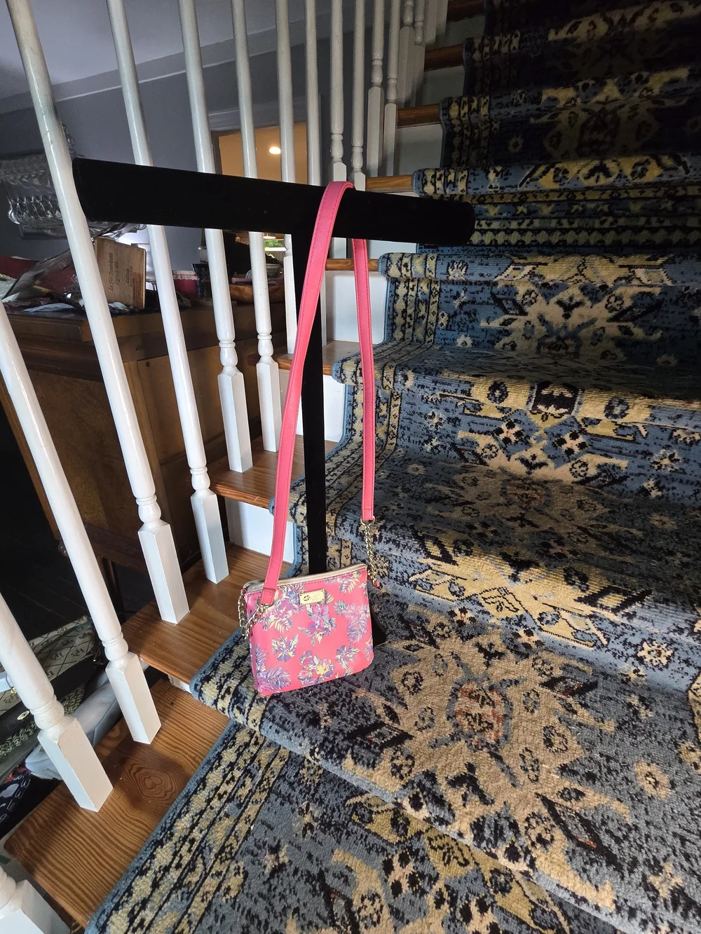 Betsey Johnson Floral Pink Crossbody Bag with Gold Chain Detail